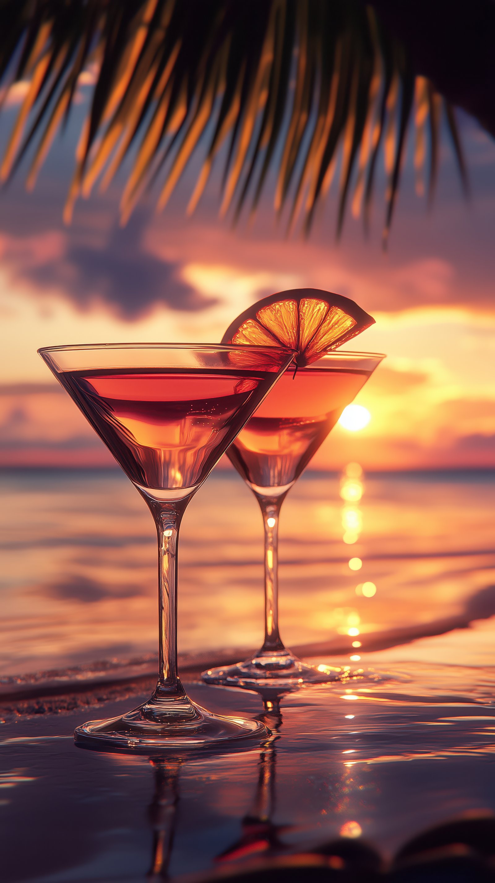 Sunset cocktails by the beach create a relaxing evening atmosphere with vibrant colors and soothing waves